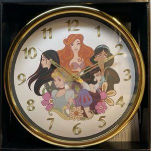 NWT NIB Disney Princess Gold Rimmed Circle Wall Clock